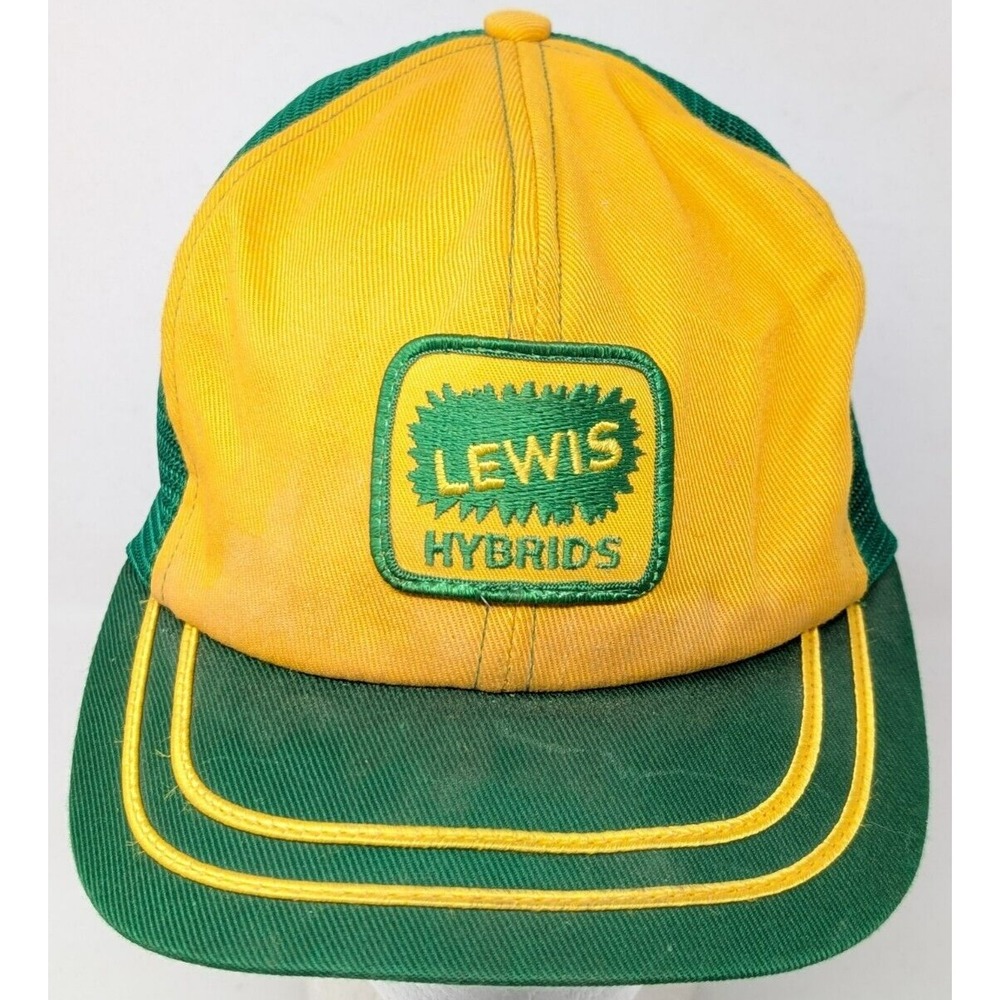 Vintage Lewis Hybrids Seeds Farmer Mesh Trucker Hat Baseball Cap Made in USA 80s